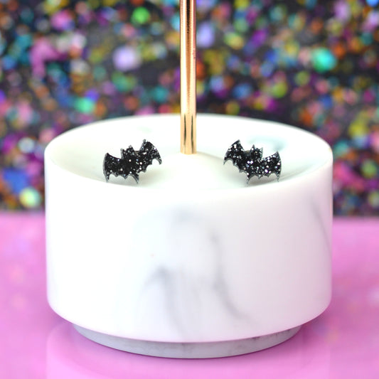 Cute Black Glitter Acrylic Bat Earring Studs
