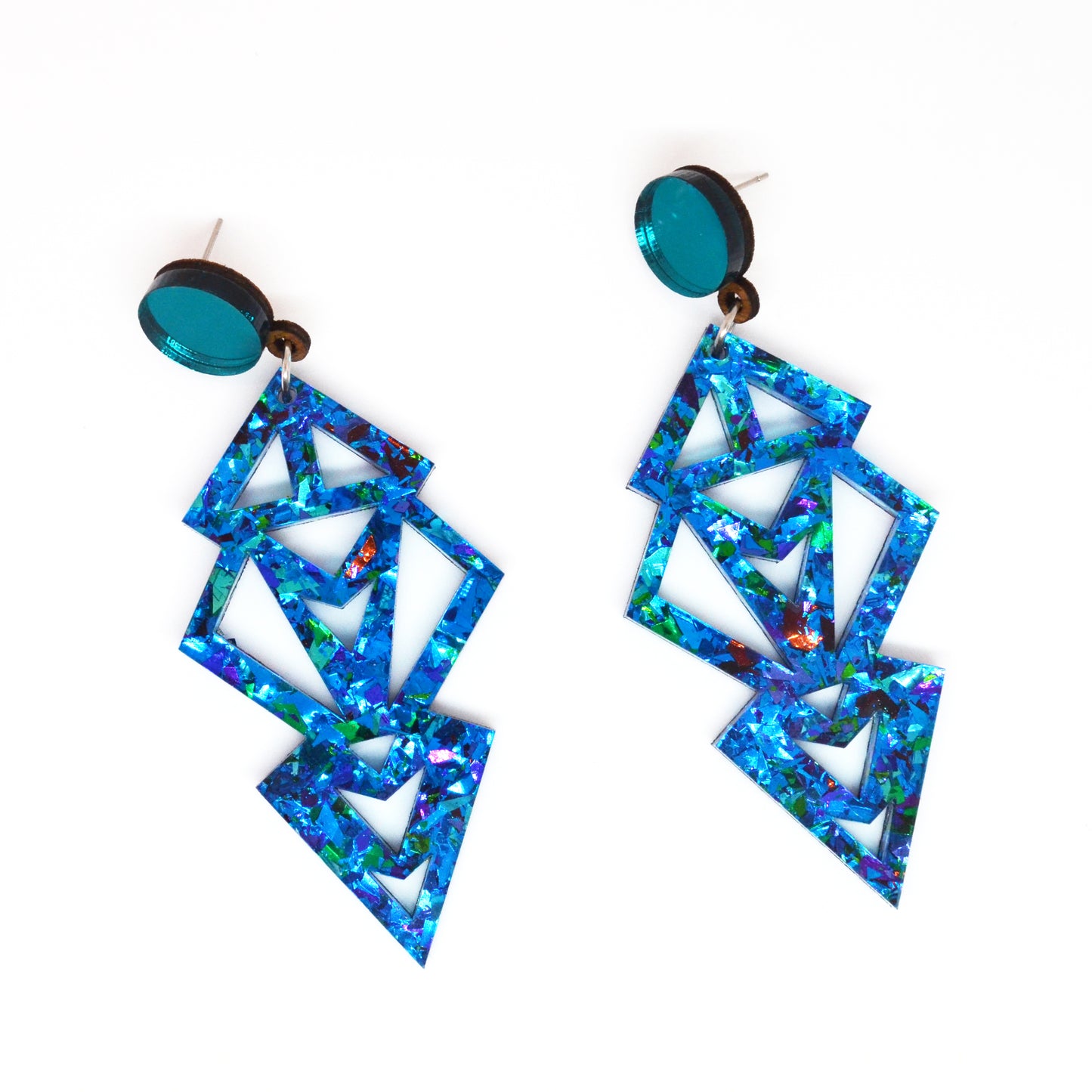 Art Deco Blue Rainbow Festival Confetti Acrylic Statement Earrings