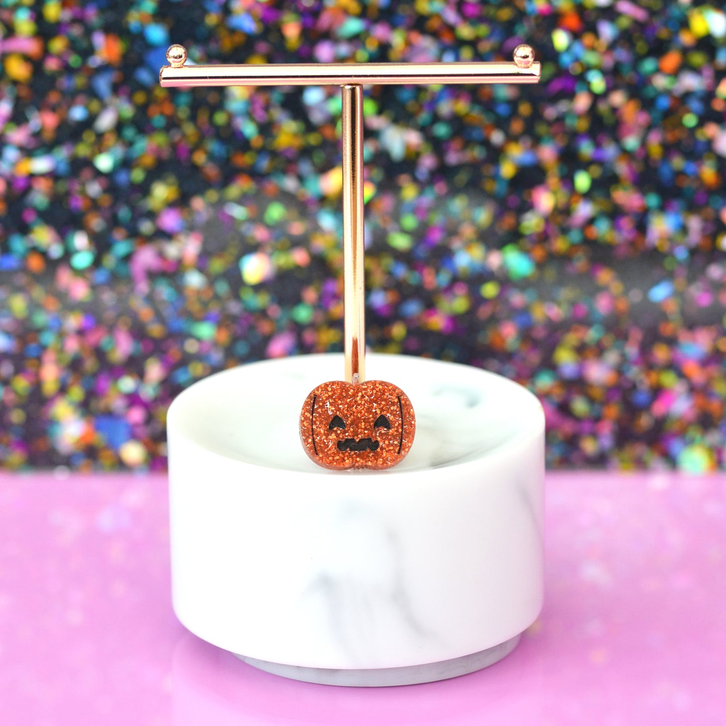 Hand-painted Orange Glitter Acrylic Pumpkin Brooch