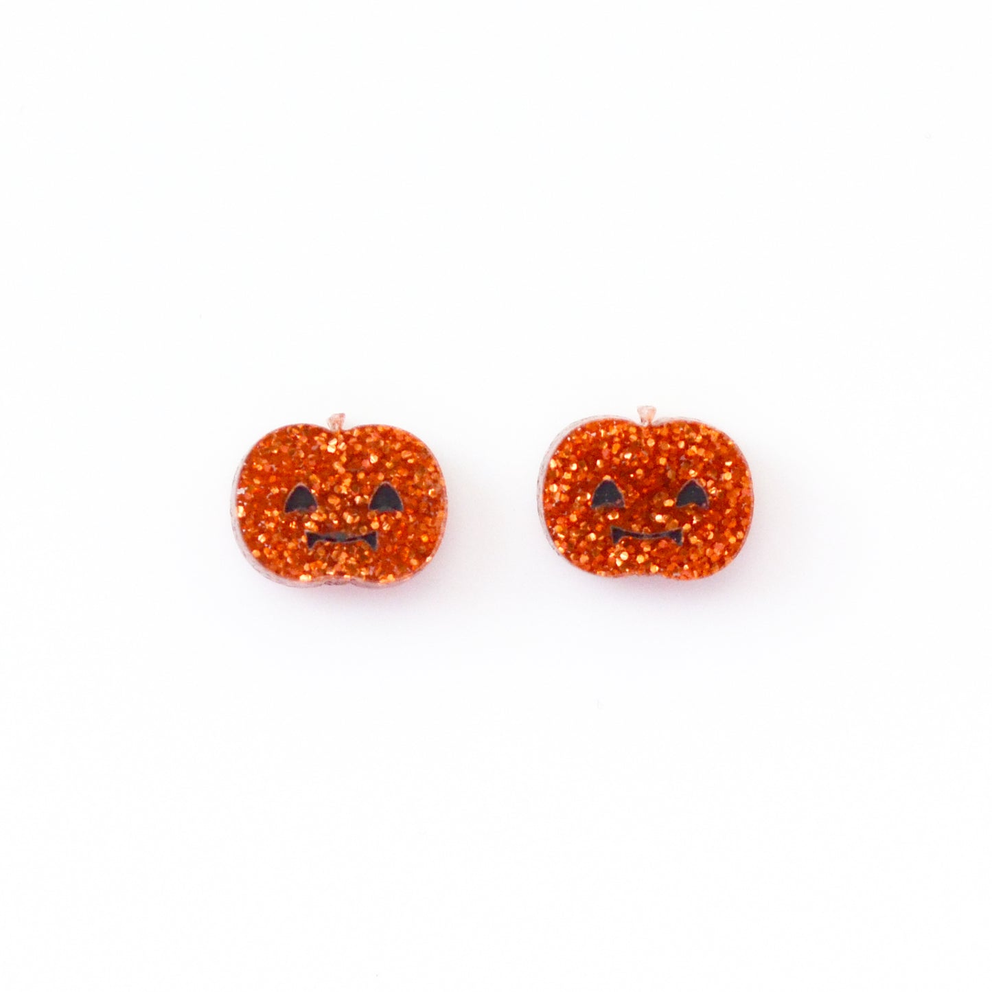 Hand-painted Orange Glitter Acrylic Pumpkin Stud Earrings