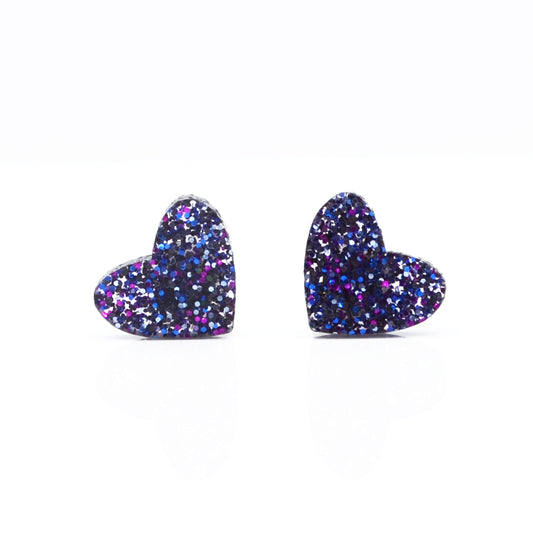 NEW Holographic Glitter Acrylic Heart Stud Earrings