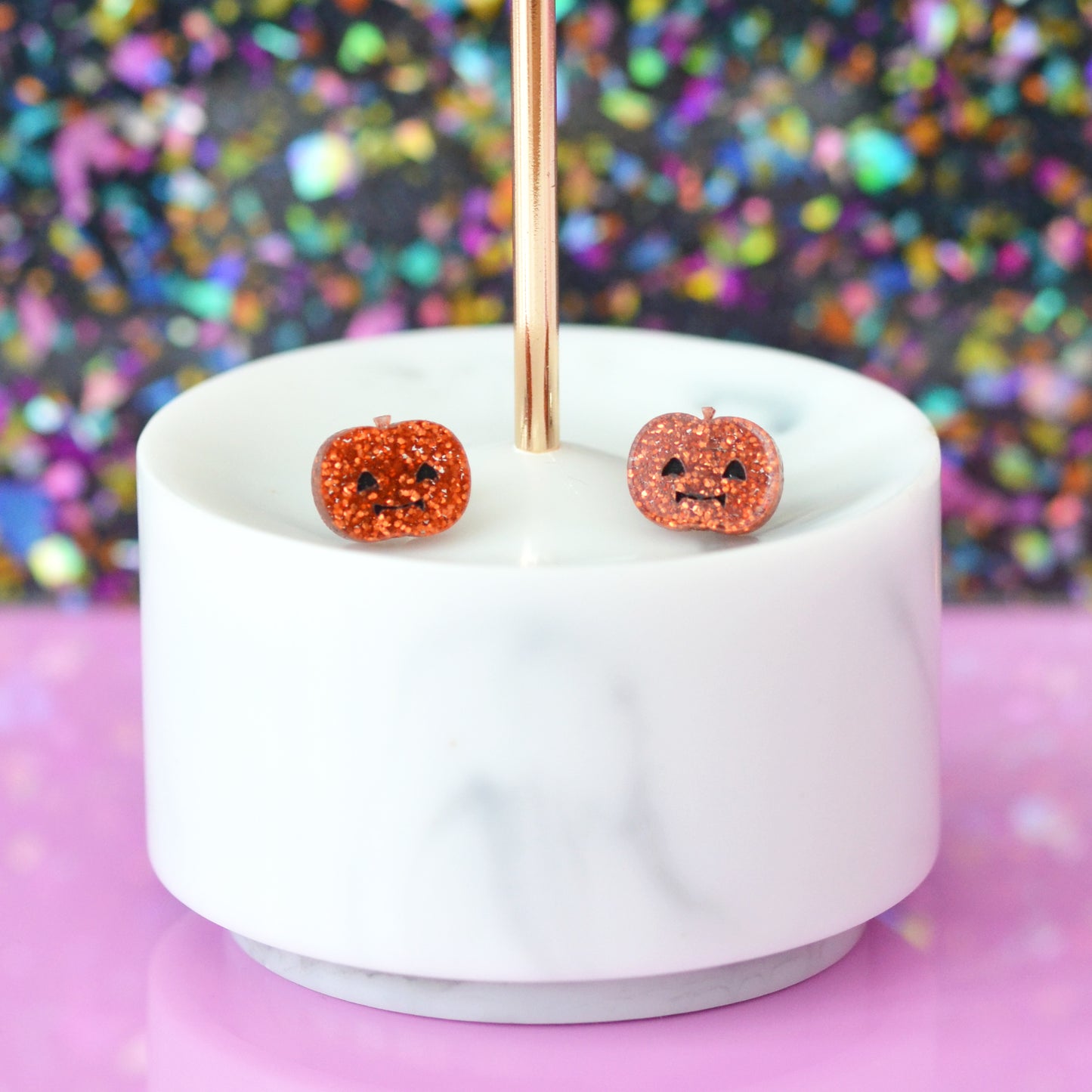 Hand-painted Orange Glitter Acrylic Pumpkin Stud Earrings