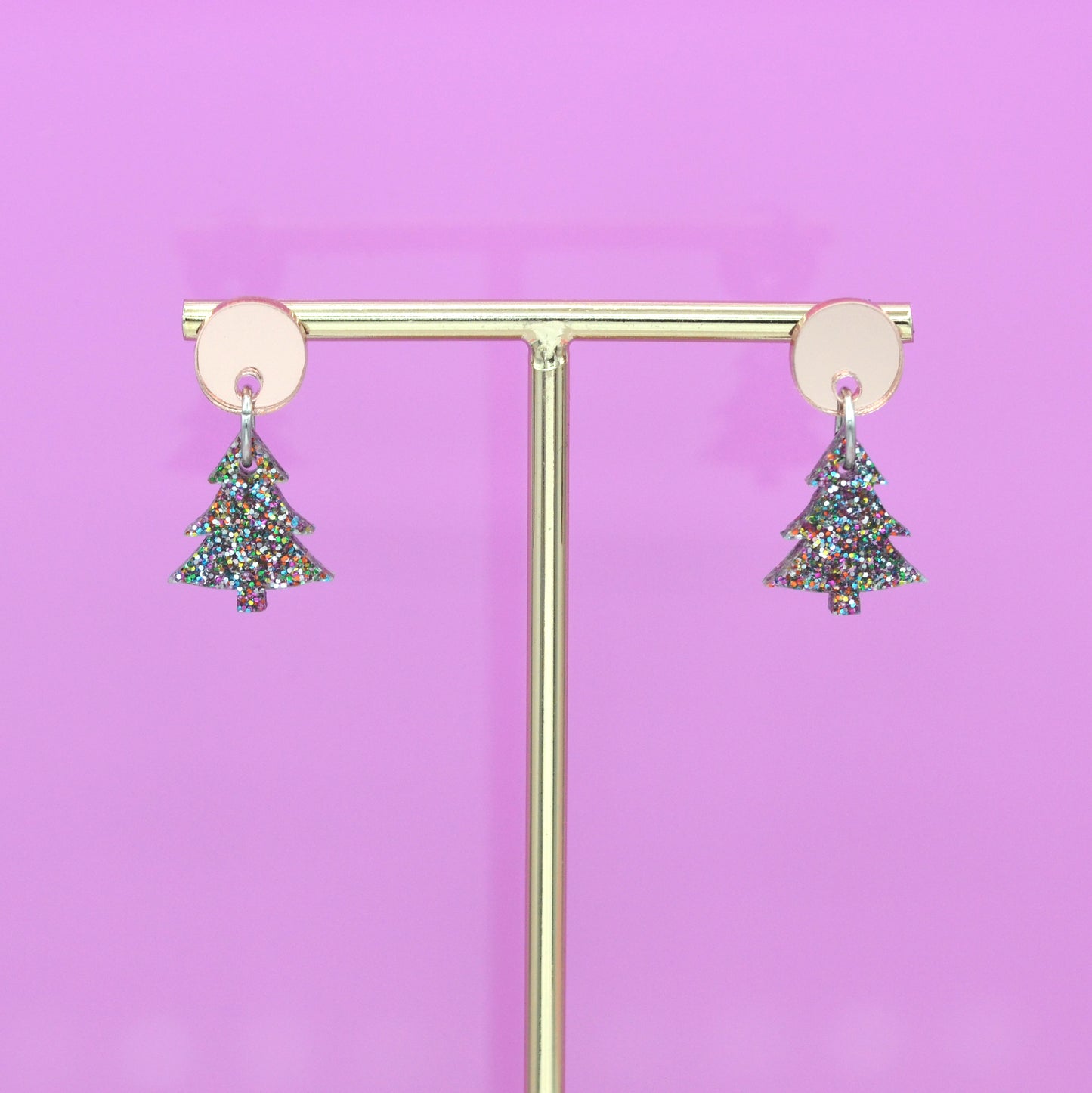 Festive Glitter & Mirror Acrylic Christmas Tree Charm Dangle Earrings