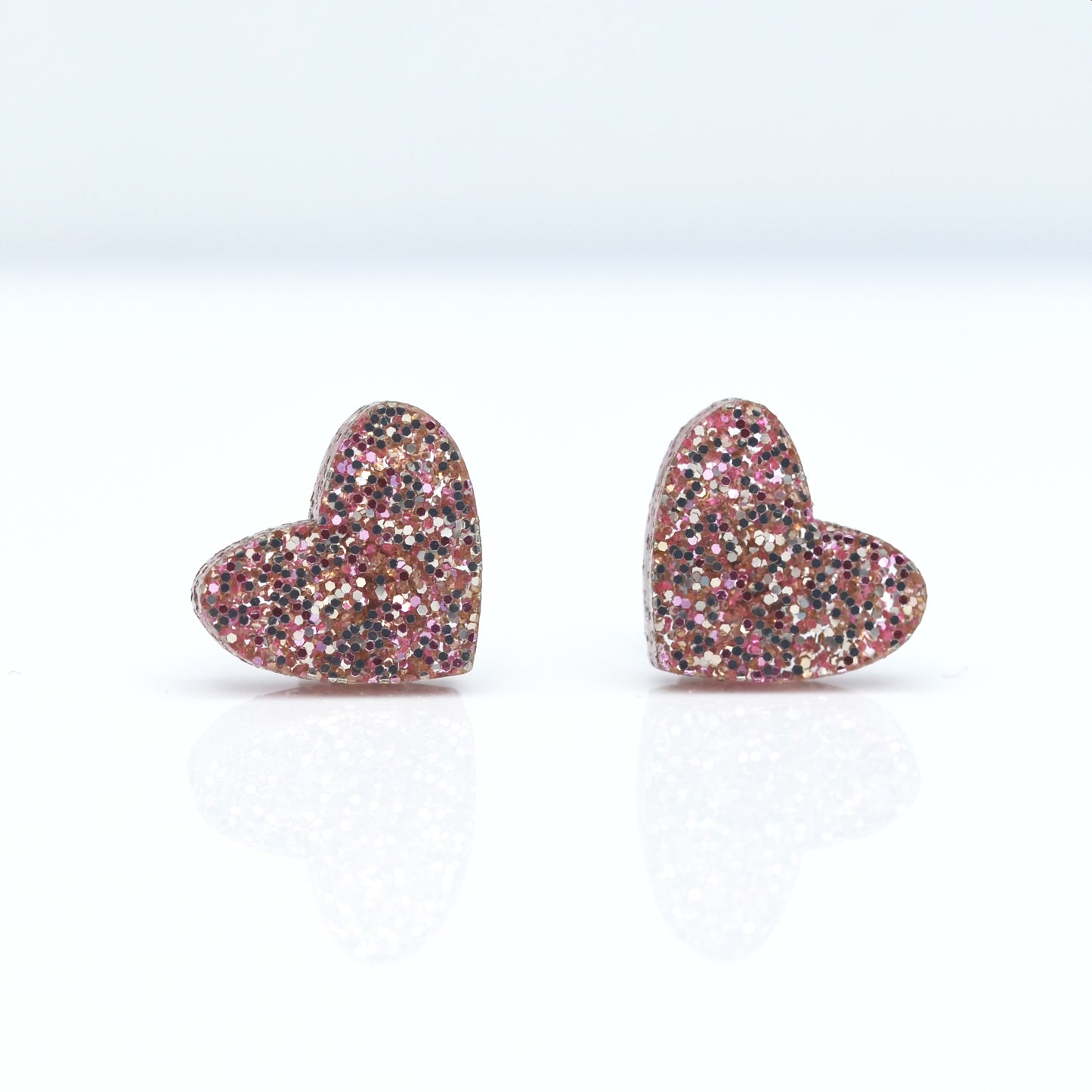 Rose Gold Glitter Acrylic Heart Stud Earrings (2 Sizes Available)