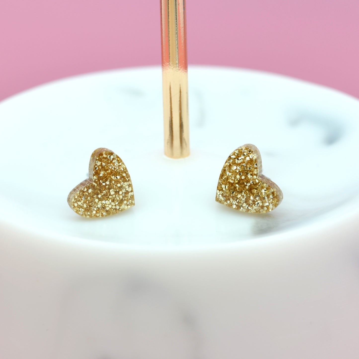 NEW Mini Laser Cut Glitter Acrylic Heart Stud Earrings