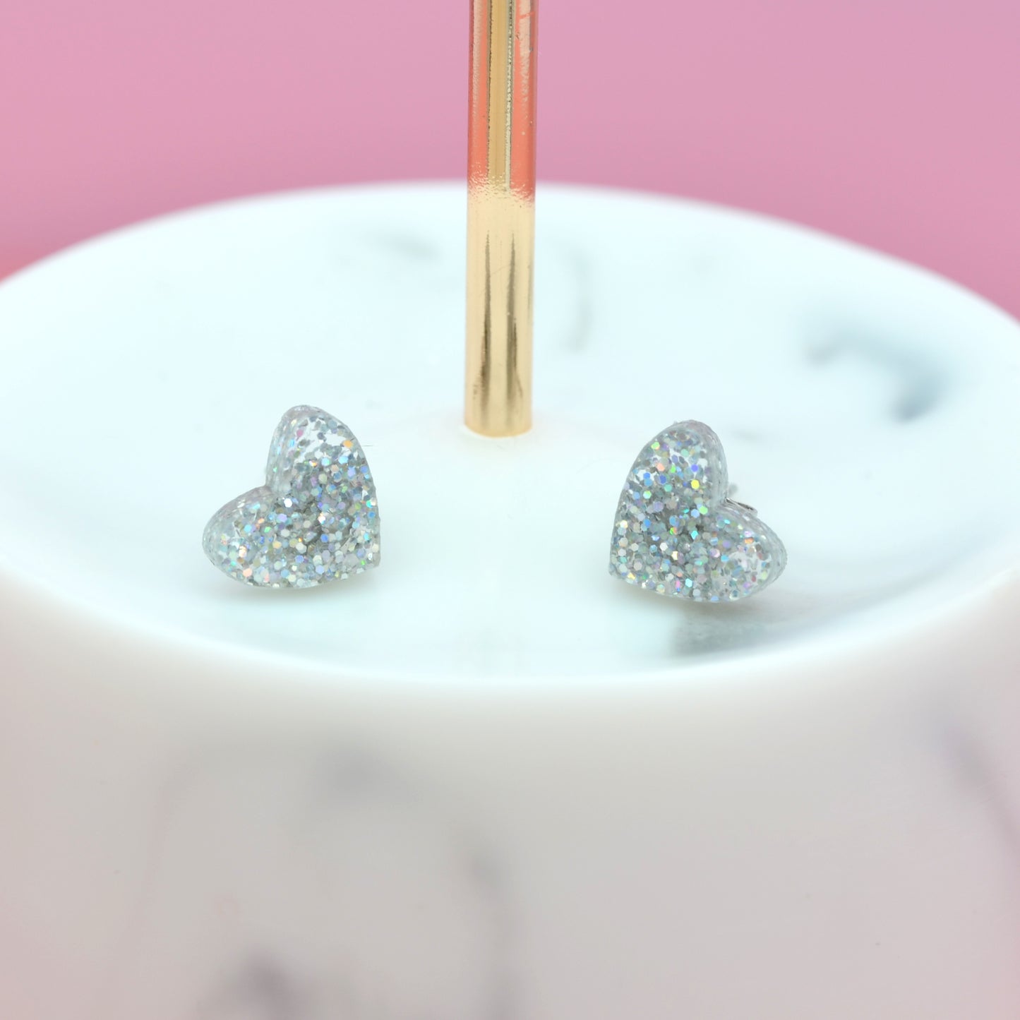 NEW Mini Laser Cut Glitter Acrylic Heart Stud Earrings