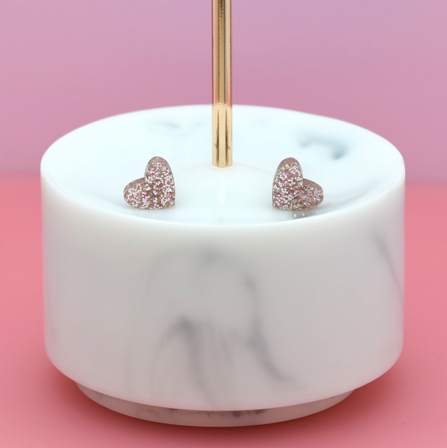 NEW Mini Rose Gold Glitter Love Heart Earrings Studs