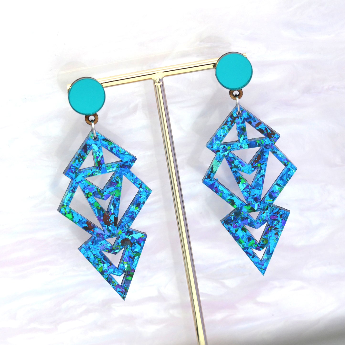 Art Deco Blue Rainbow Festival Confetti Acrylic Statement Earrings