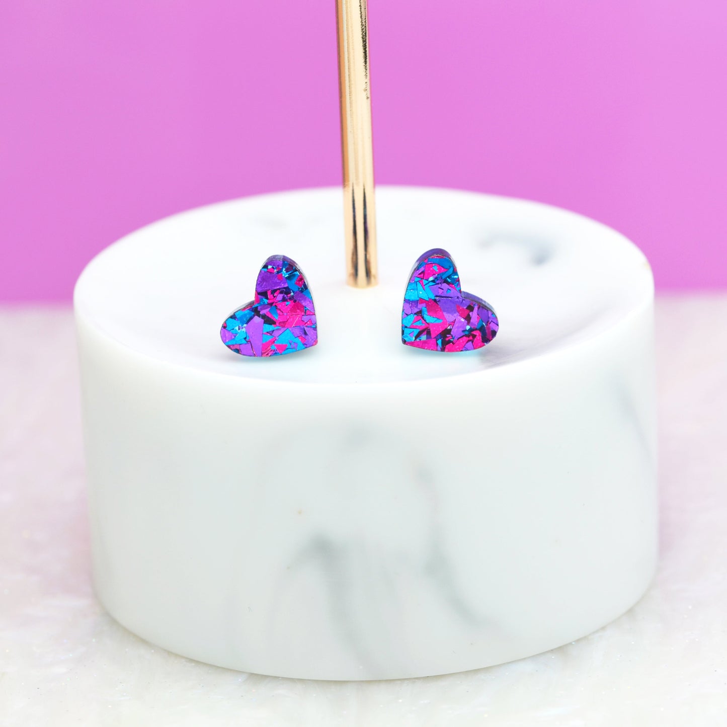 Purple Rainbow Festival Confetti Acrylic Heart Stud Earrings