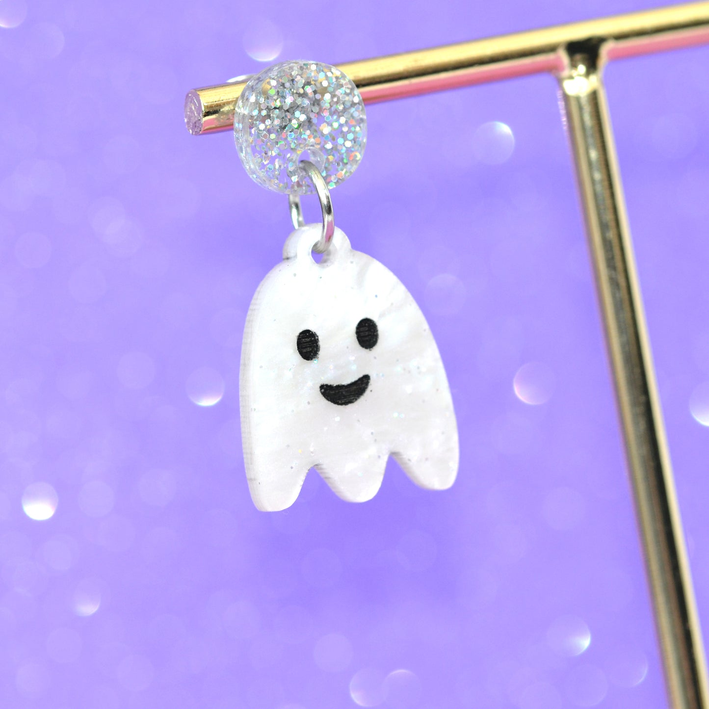 White Marble Glitter Acrylic Cute Ghost Dangle Earrings