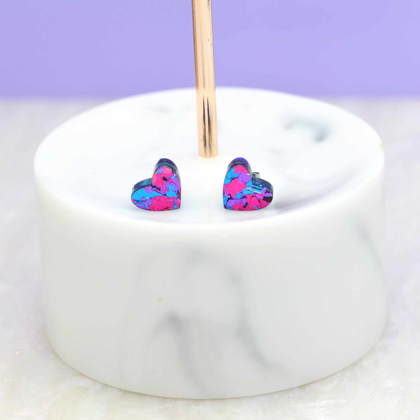 Mini Purple Rainbow Festival Confetti Acrylic Heart Stud Earrings