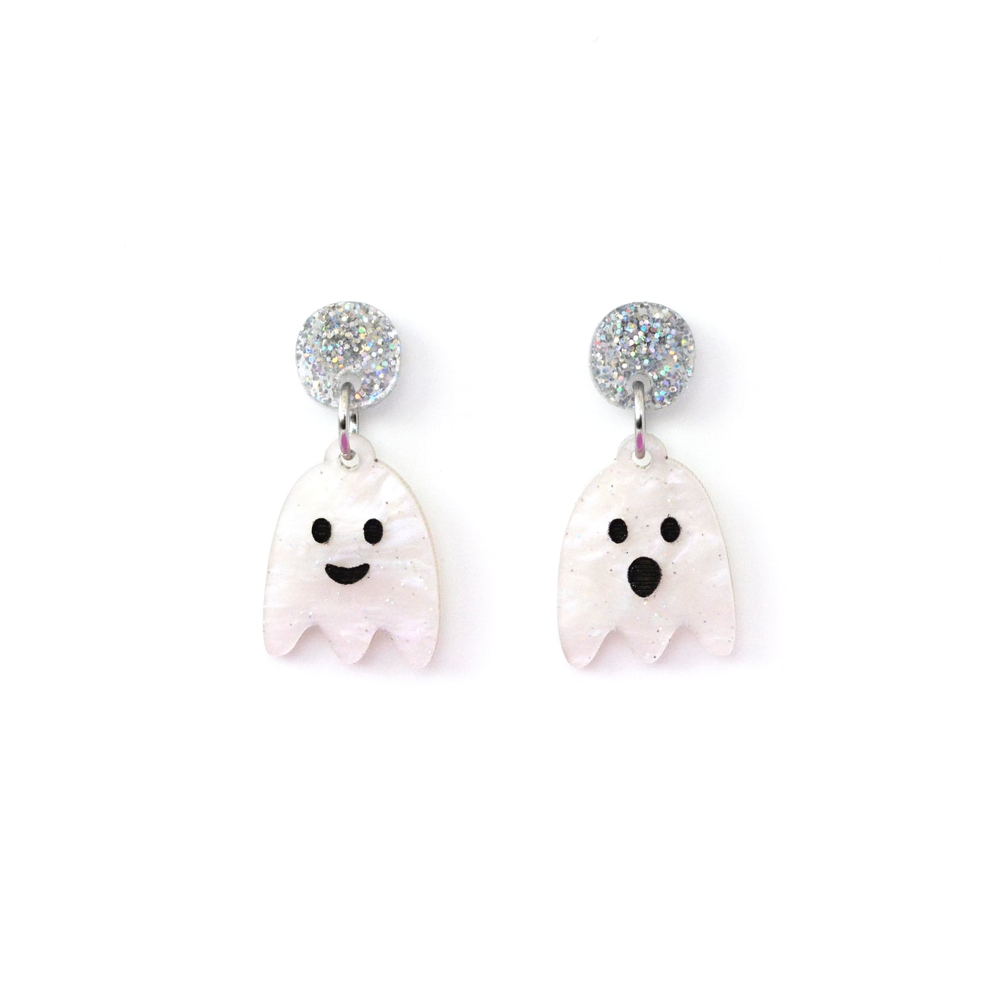 White Marble Glitter Acrylic Cute Ghost Dangle Earrings