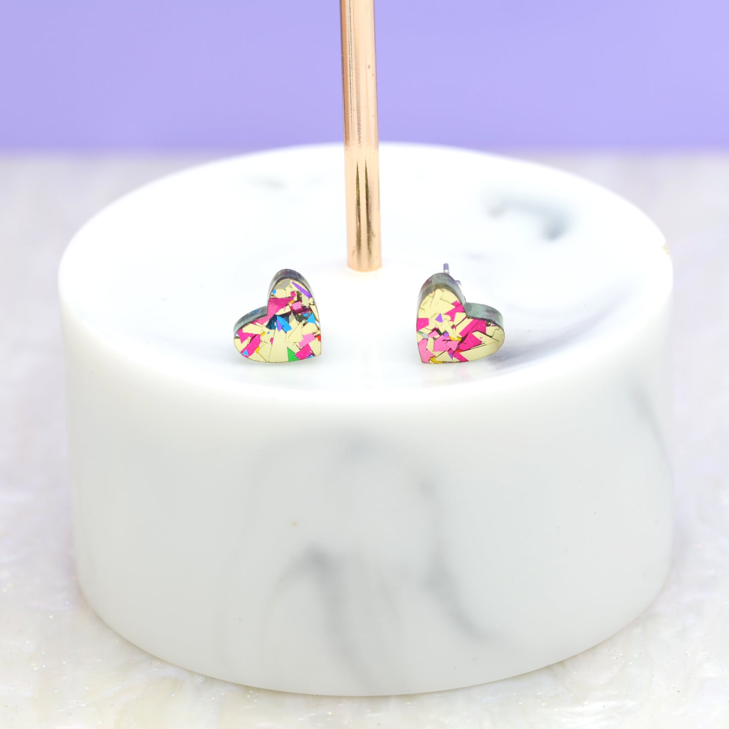 Mini Gold Rainbow Festival Confetti Acrylic Heart Stud Earrings