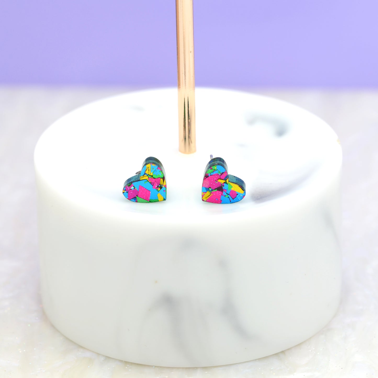 Mini Green Rainbow Festival Confetti Acrylic Heart Stud Earrings