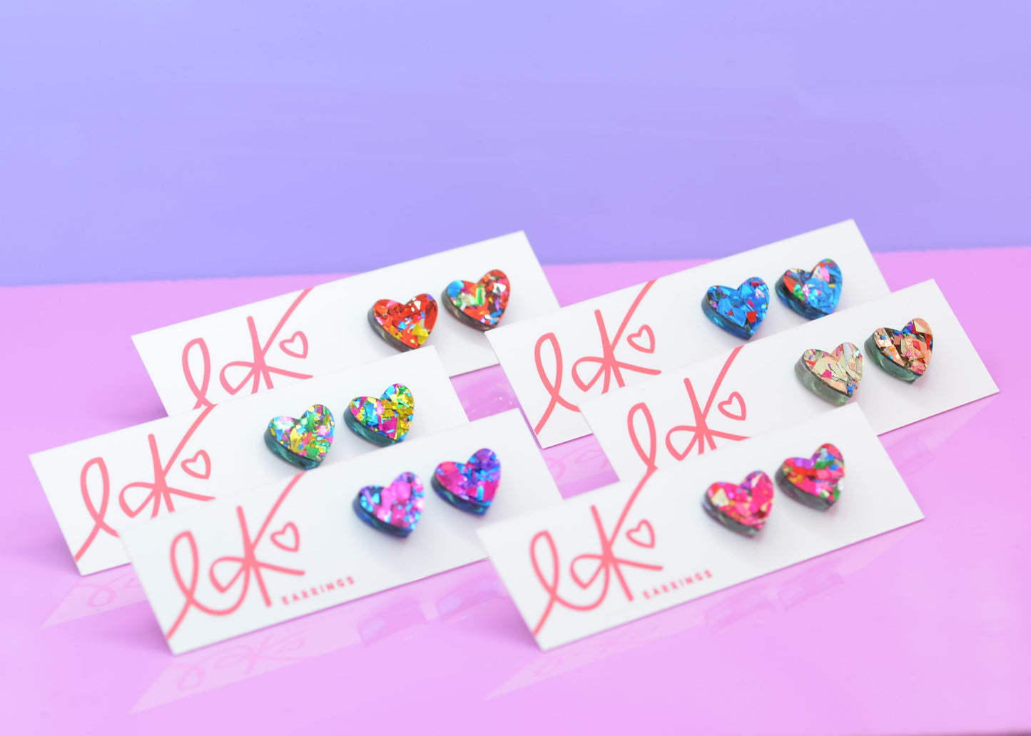 Pink Rainbow Festival Confetti Acrylic Heart Stud Earrings