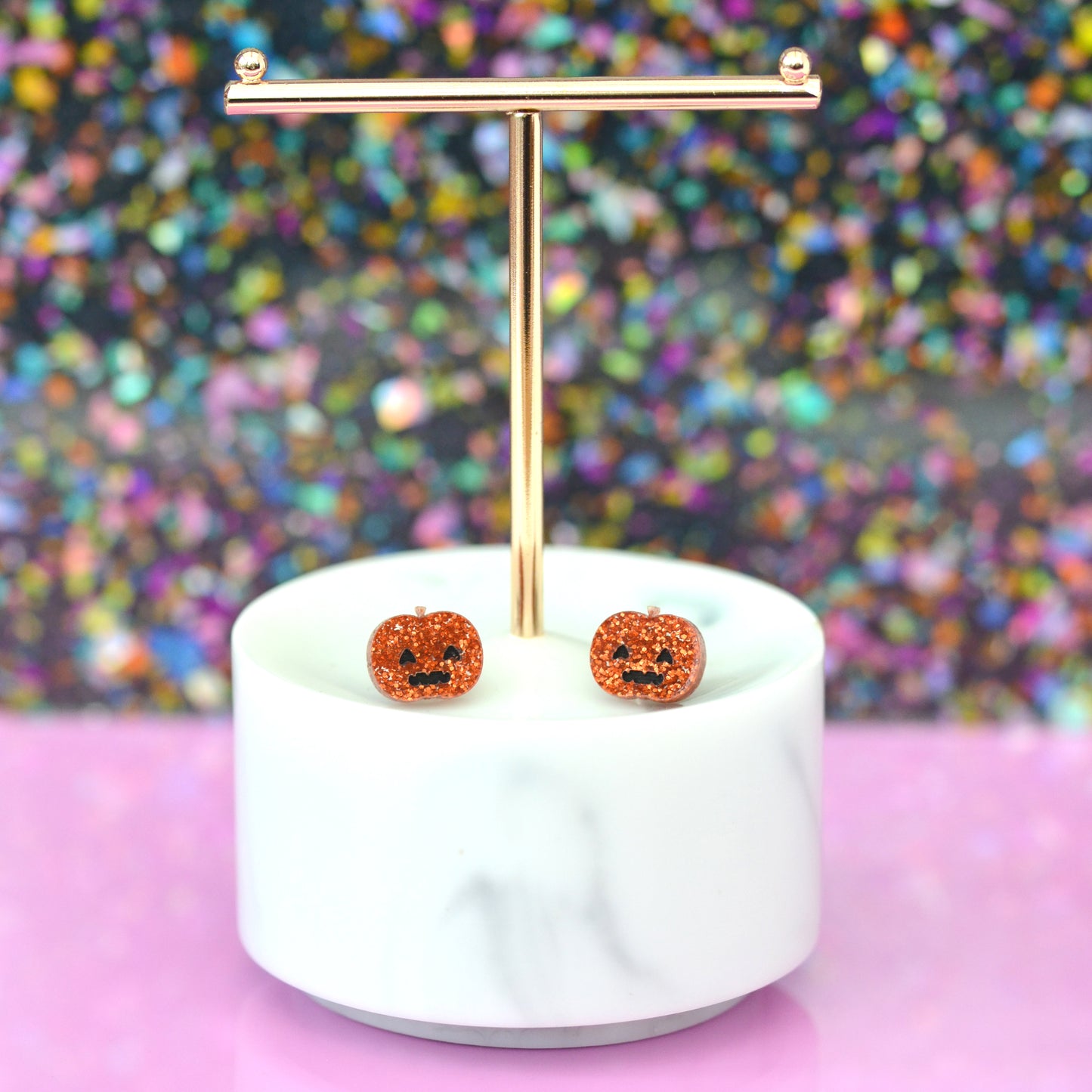 Hand-painted Orange Glitter Acrylic Pumpkin Stud Earrings