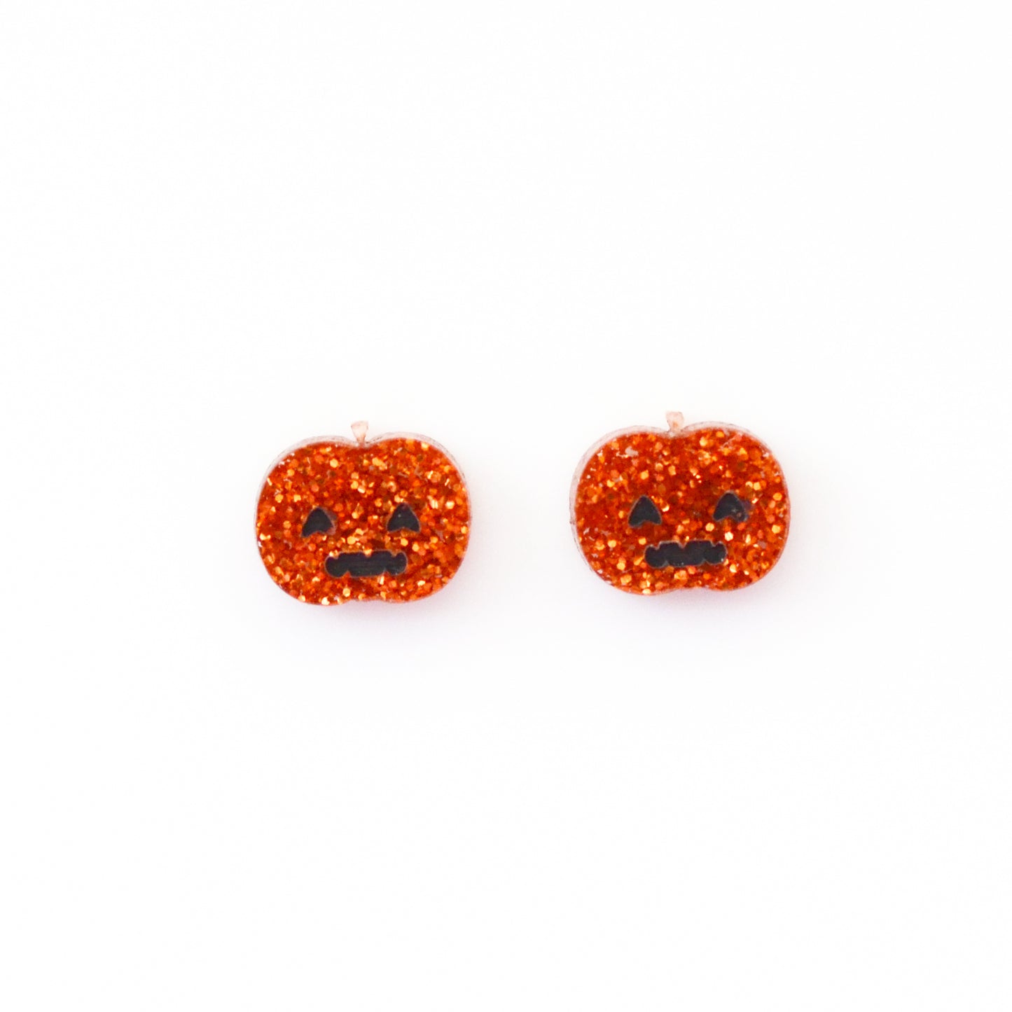 Hand-painted Orange Glitter Acrylic Pumpkin Stud Earrings