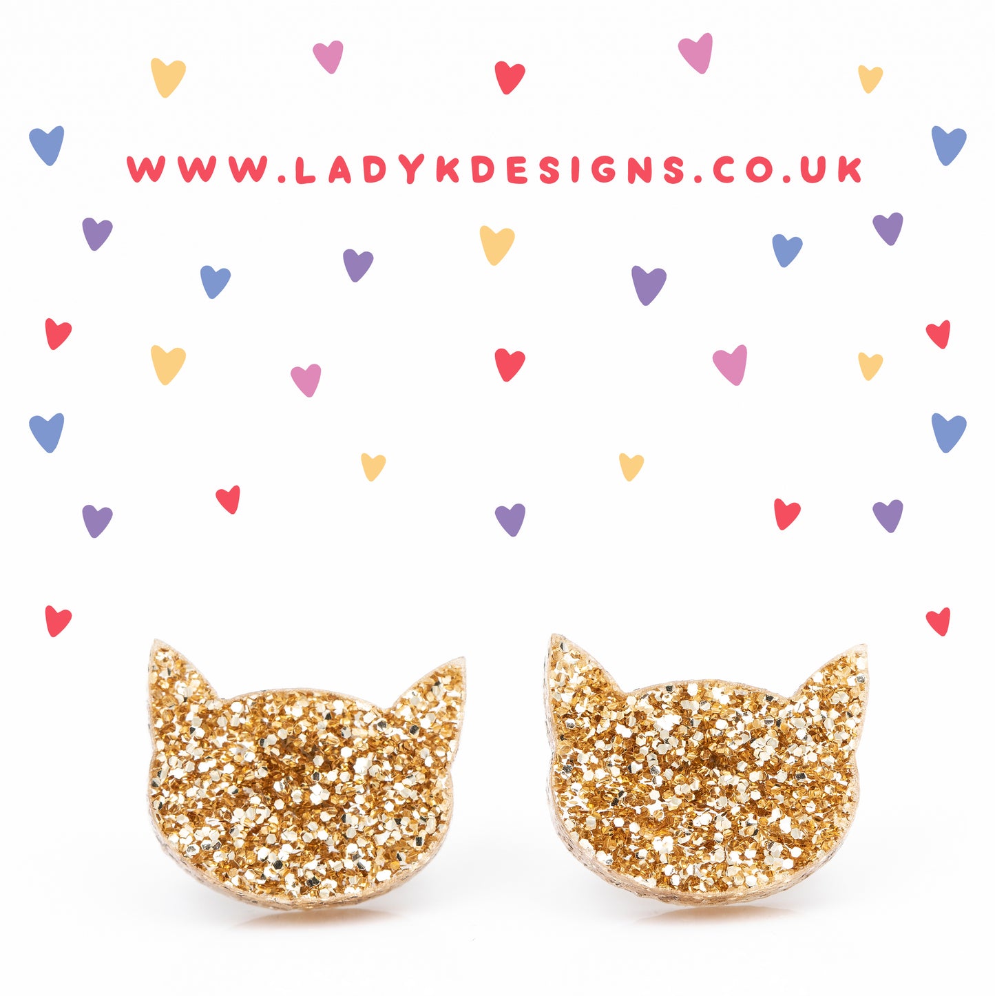 Glitter Acrylic Kitty Cat Earring Studs