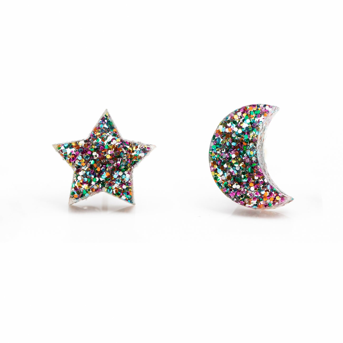 Cosmic Glitter Celestial Star & Moon Earring Studs