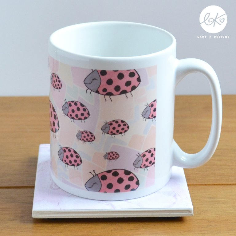 Cute Happy Ladybird Pattern Rainbow Ceramic Mug / Cup (Lady Lovebug)