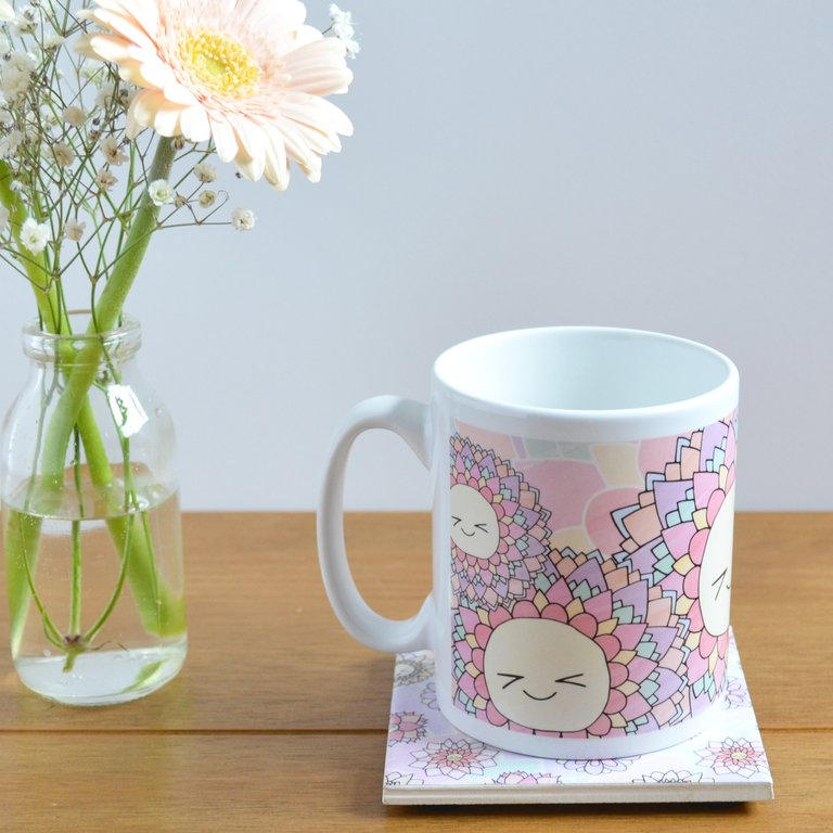Cute Happy Flowers Pattern Ceramic Mug / Cup (Rainbow)