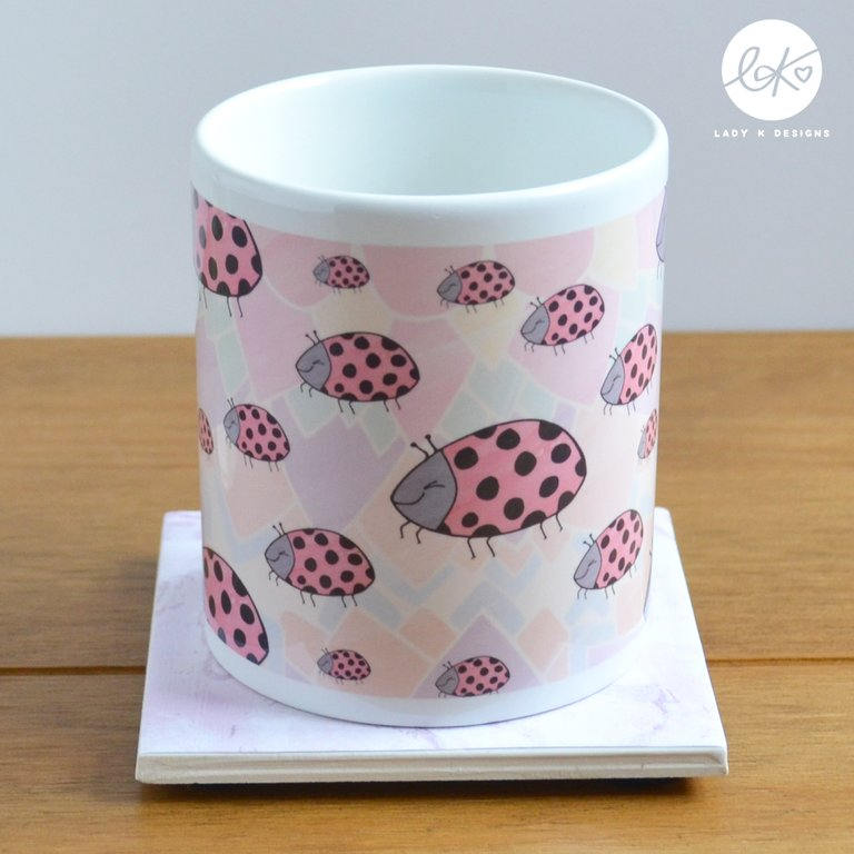 Cute Happy Ladybird Pattern Rainbow Ceramic Mug / Cup (Lady Lovebug)