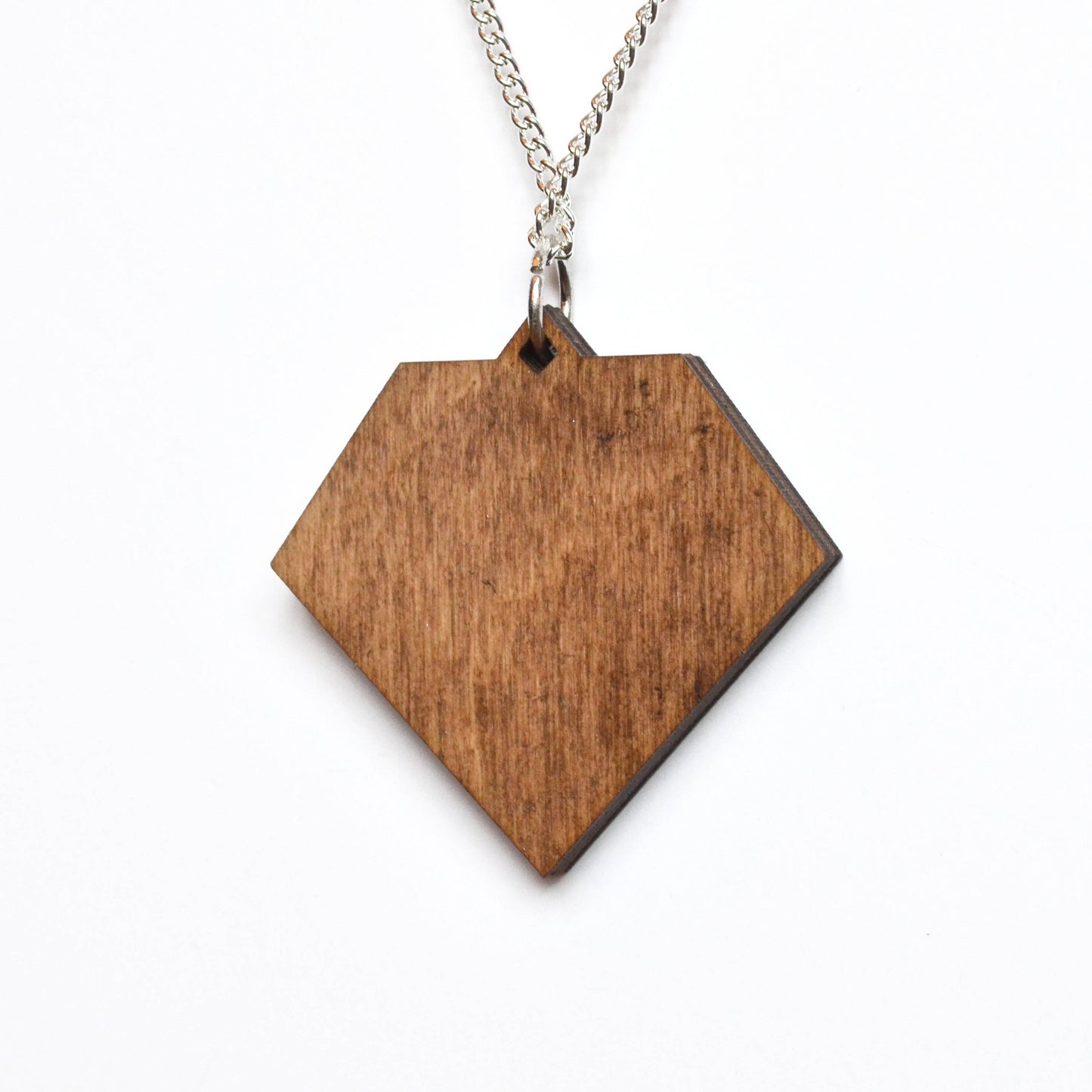 Hand Painted Wooden Diamond Art Deco Geometric Laser Cut Necklace - Medium Style Design 1