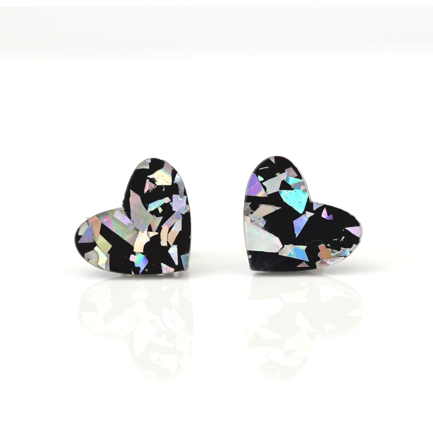 silver hologram chunky shard glitter heart acrylic hypoallergenic stud earrings