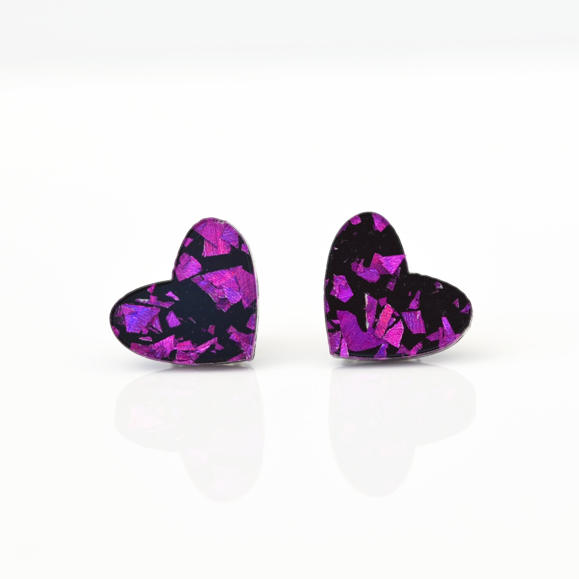 purple chunky shard glitter heart acrylic hypoallergenic stud earrings