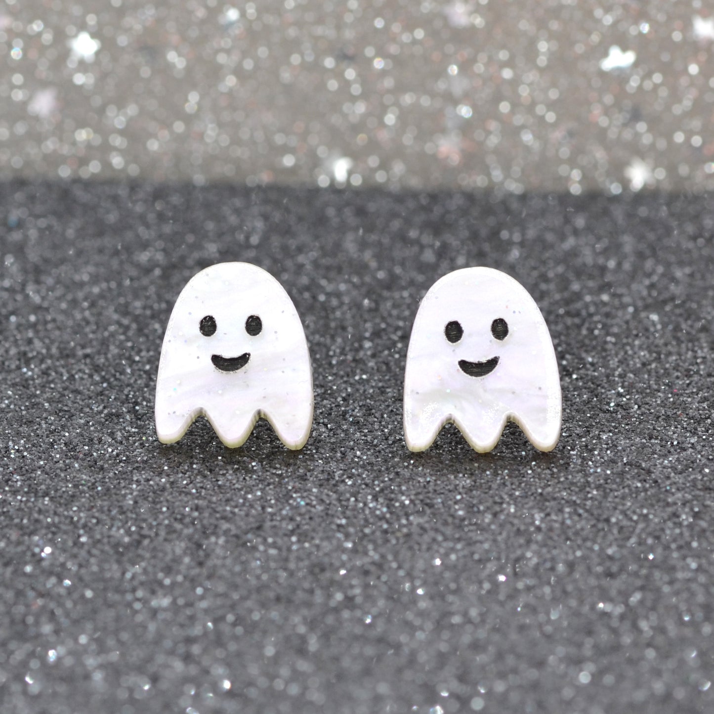 White Marble Glitter Acrylic Ghost Stud Earrings