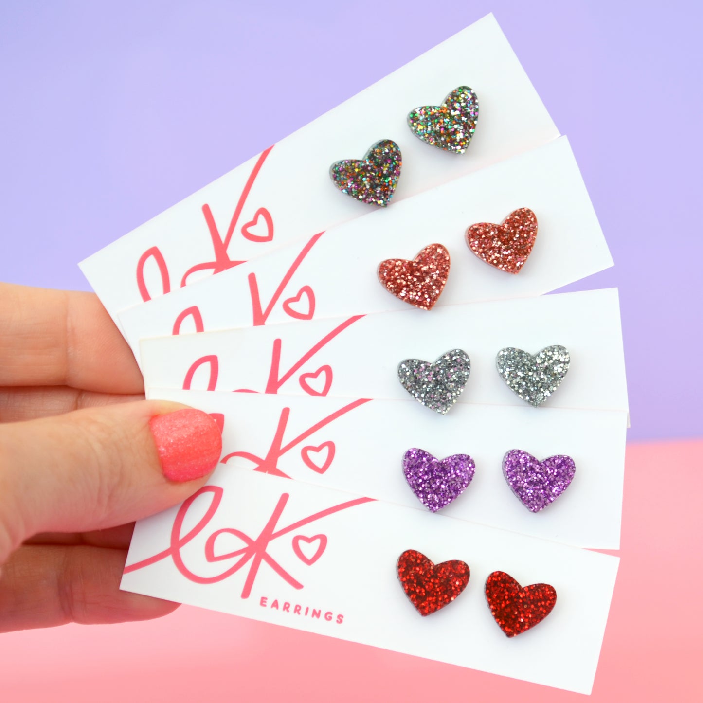 Laser Cut Glitter Acrylic Heart Stud Earrings