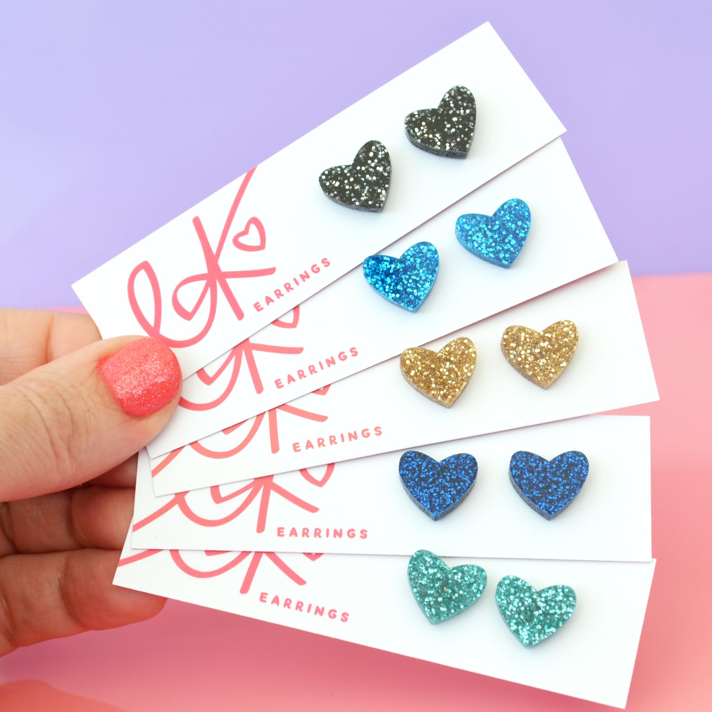 Laser Cut Glitter Acrylic Heart Stud Earrings