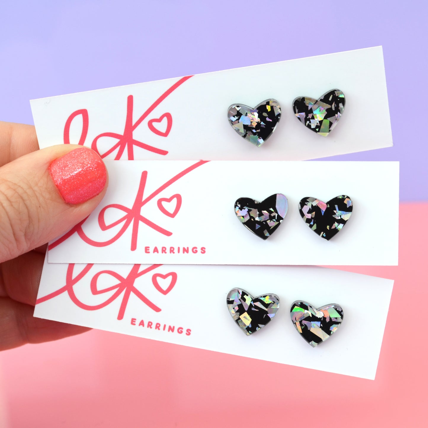 Disco Confetti Acrylic Heart Stud Earrings