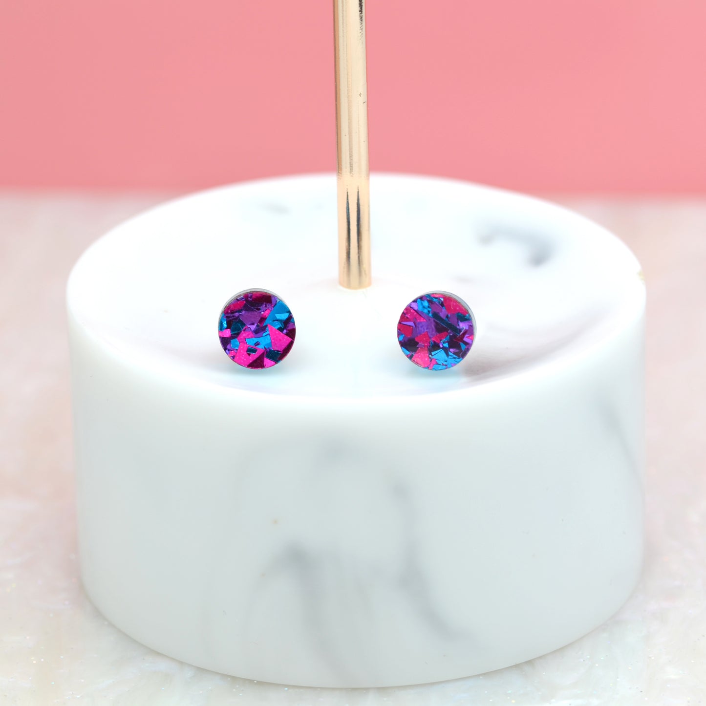 Purple Rainbow Festival Confetti Acrylic Round Stud Earrings