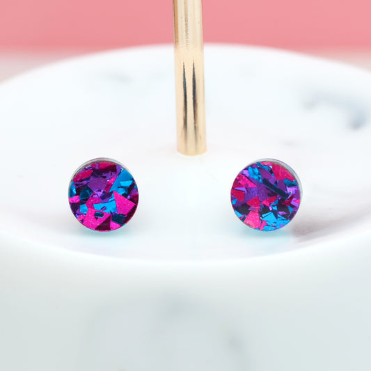 Purple Rainbow Festival Confetti Acrylic Round Stud Earrings