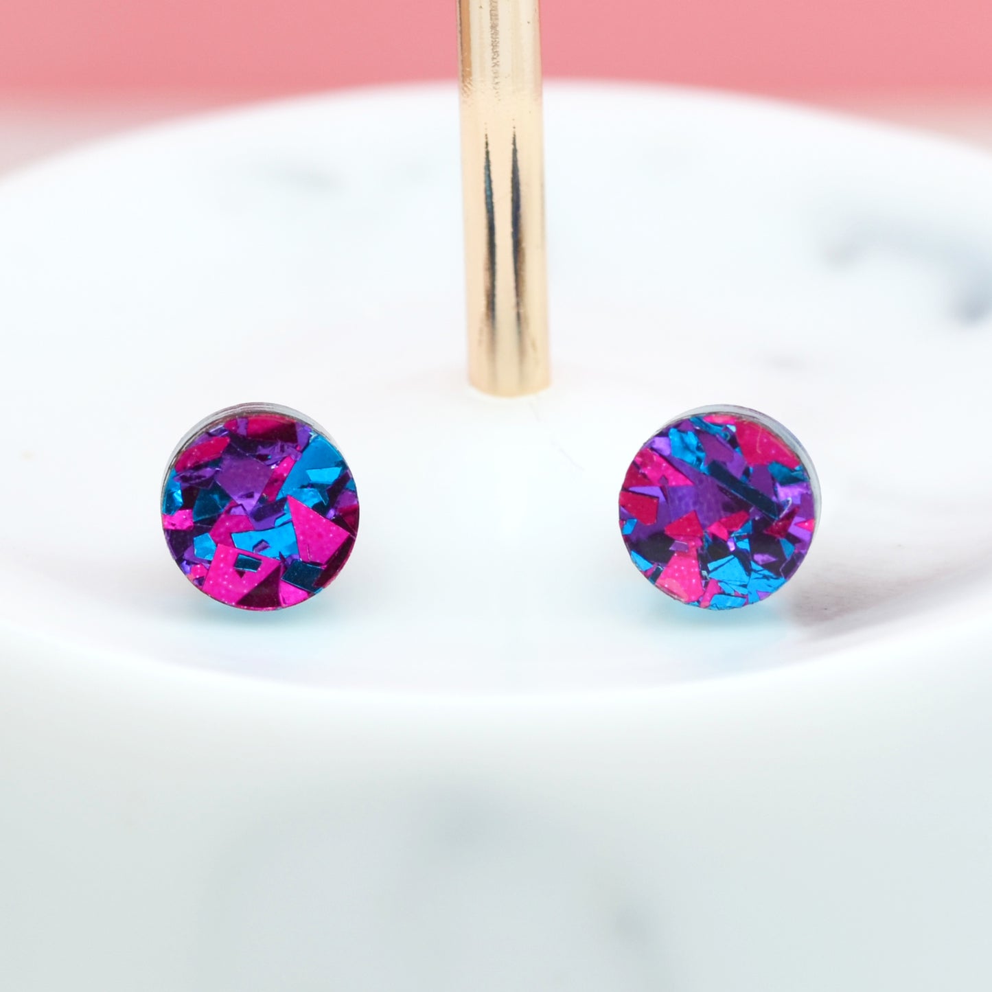 Purple Rainbow Festival Confetti Acrylic Round Stud Earrings