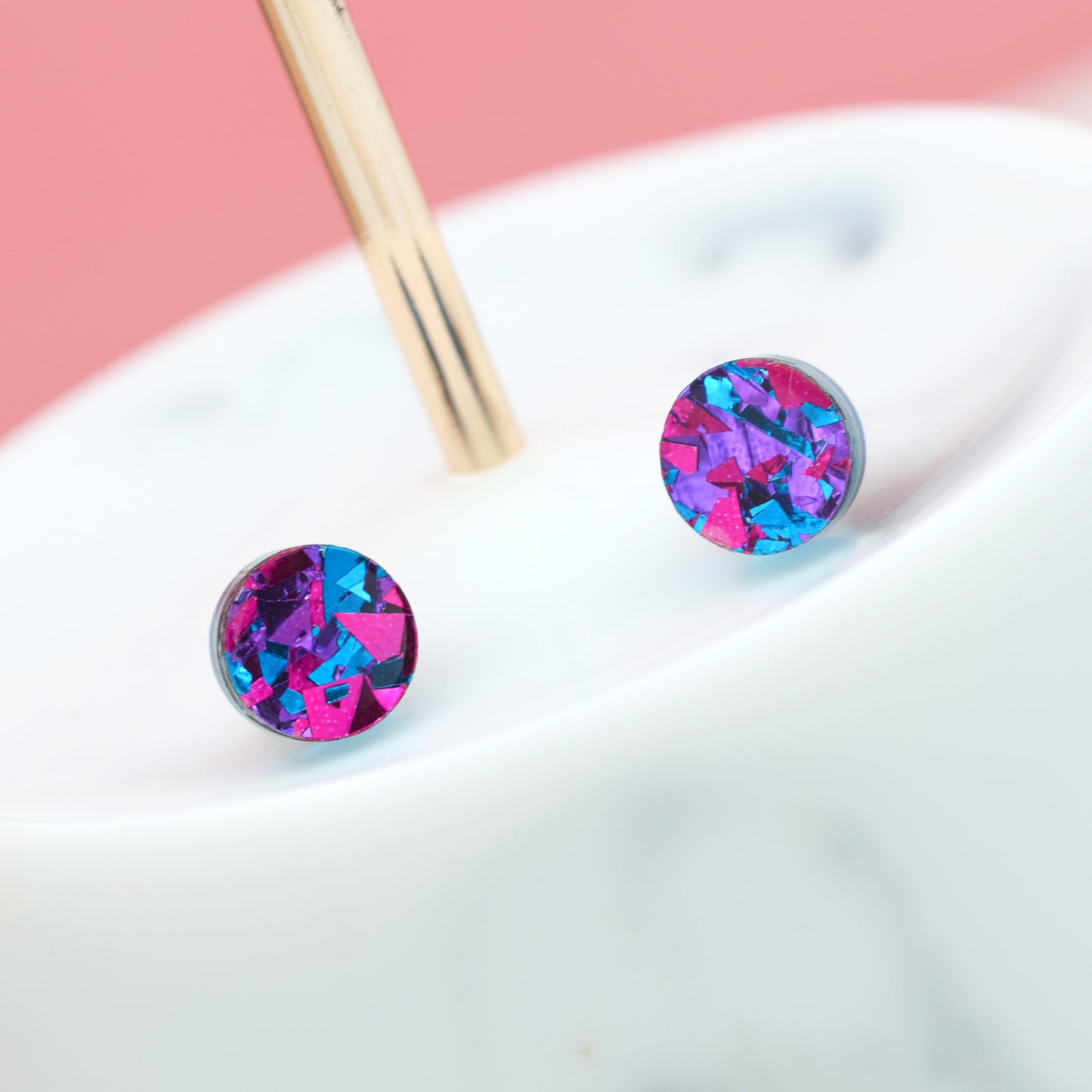 Purple Rainbow Festival Confetti Acrylic Round Stud Earrings