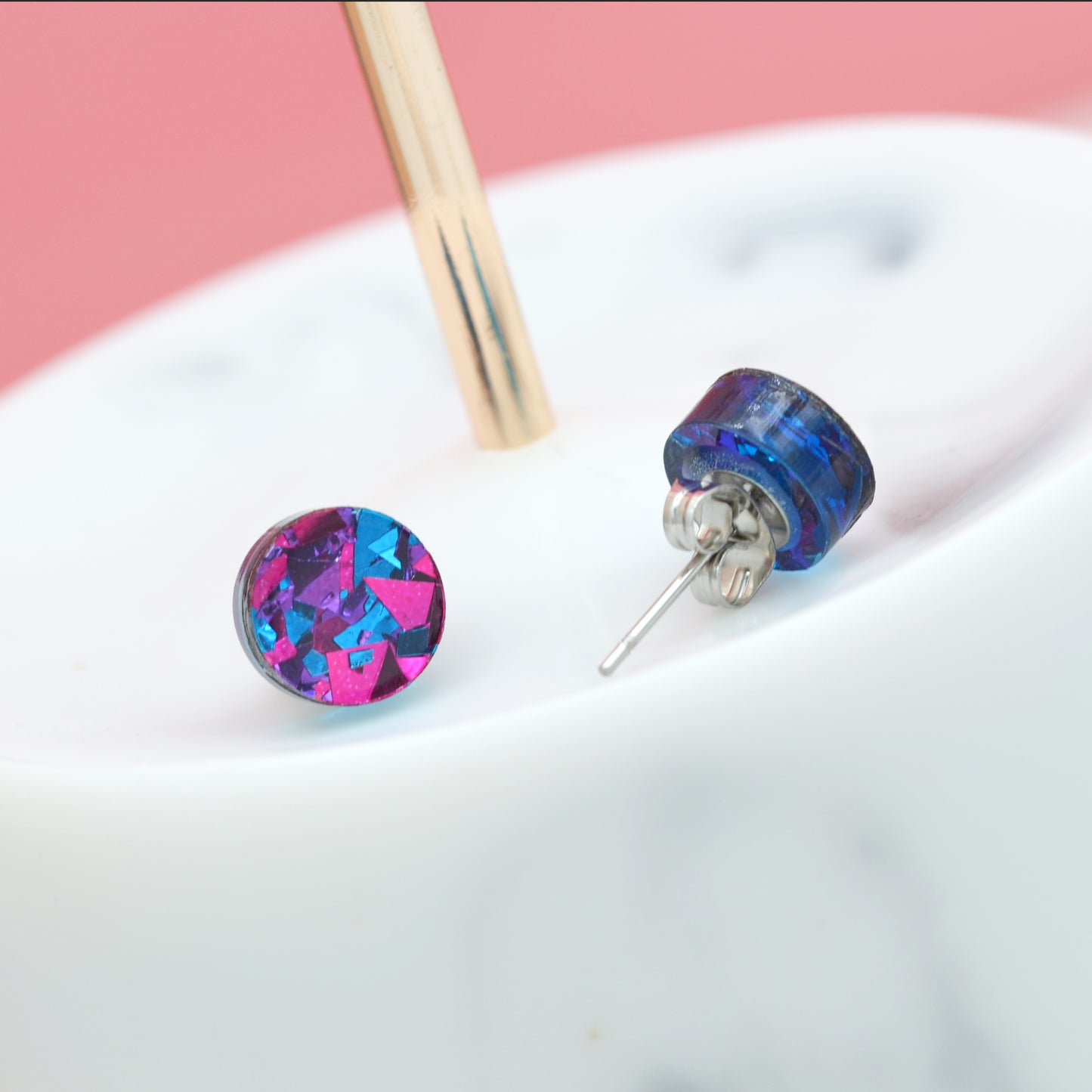 Purple Rainbow Festival Confetti Acrylic Round Stud Earrings