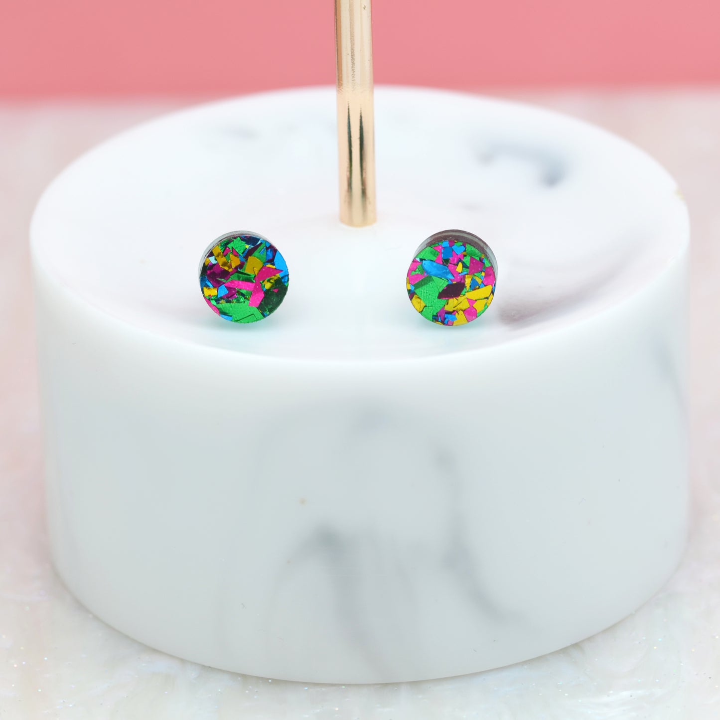 Green Rainbow Festival Confetti Acrylic Round Stud Earrings