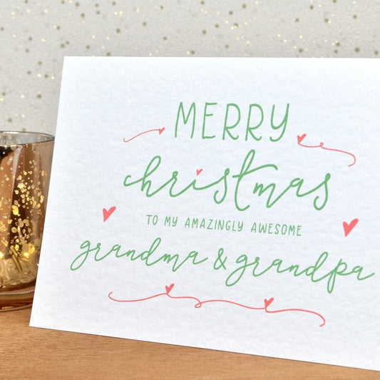 "Merry Christmas To My Amazingly Awesome Grandma & Grandpa" Fun Festive Grandparents Card