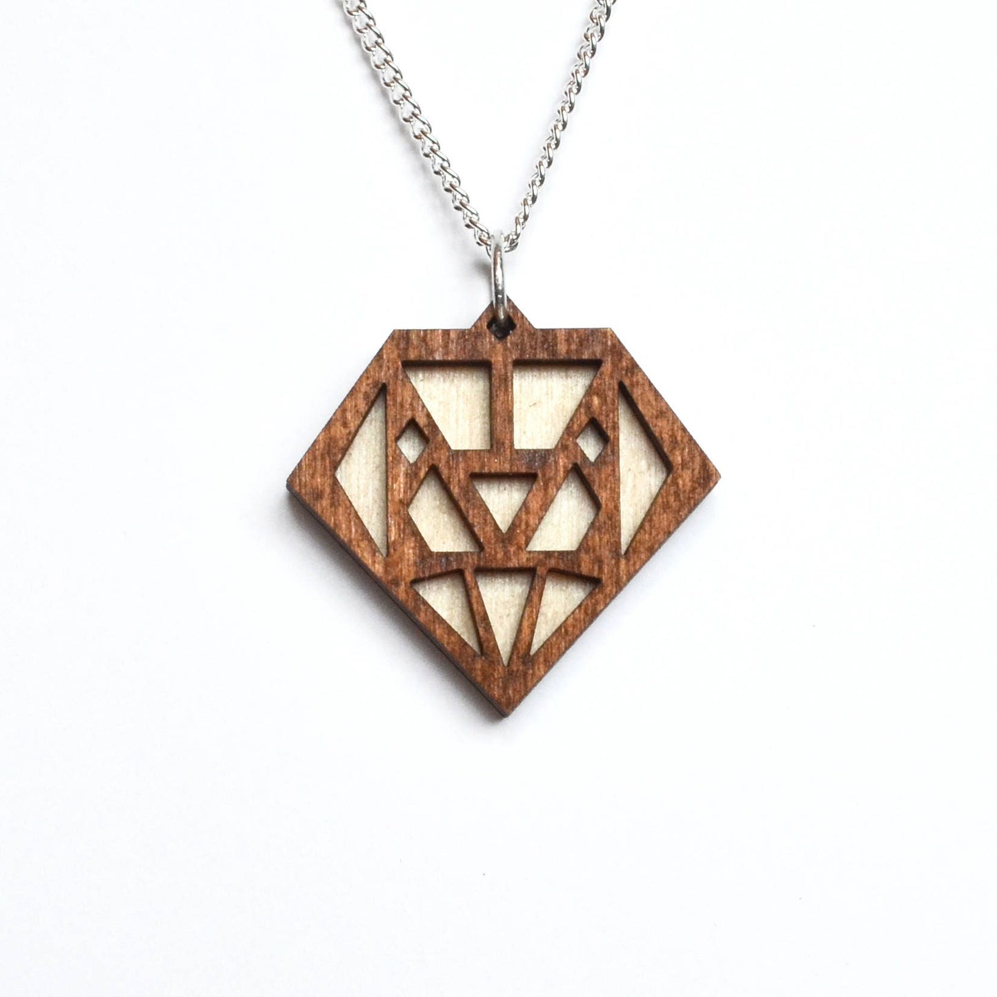 Hand Painted Wooden Art Deco Geometric Diamond Laser Cut Necklace - Small Style Design 3
