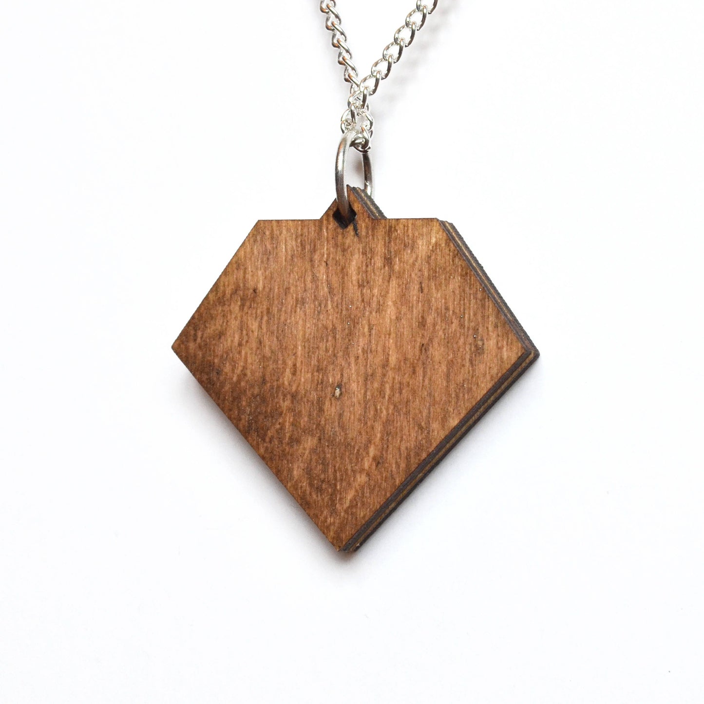 Hand Painted Wooden Diamond Art Deco Geometric Laser Cut Necklace - Small Style Design 1