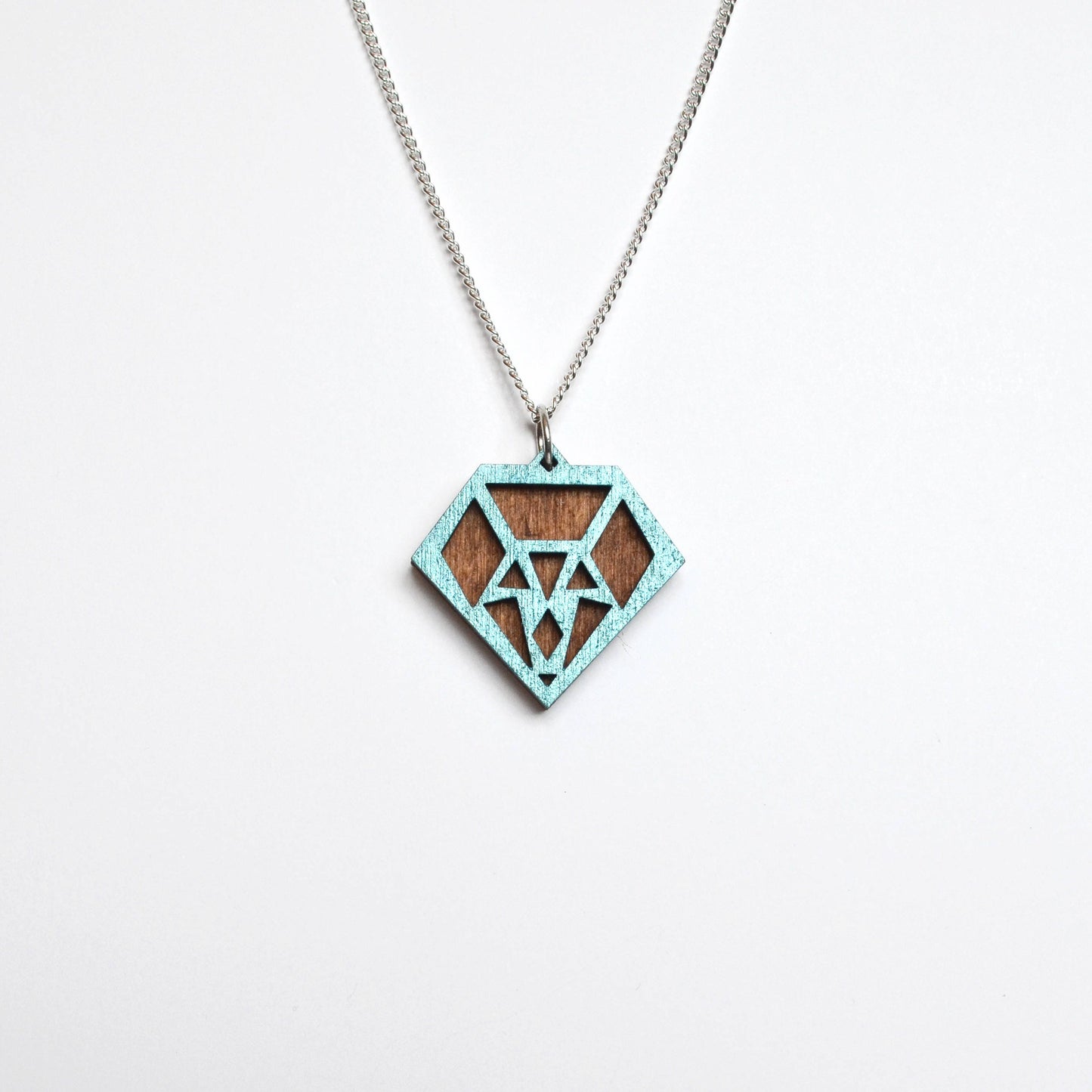 Hand Painted Wooden Diamond Art Deco Geometric Laser Cut Necklace - Small Style Design 2