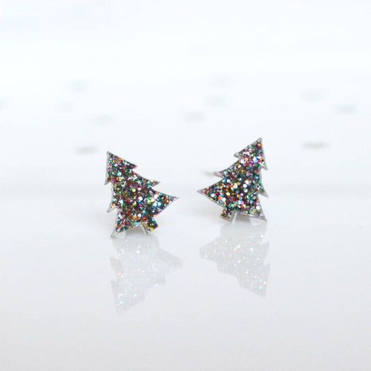 Rainbow Christmas Tree Stud Earrings