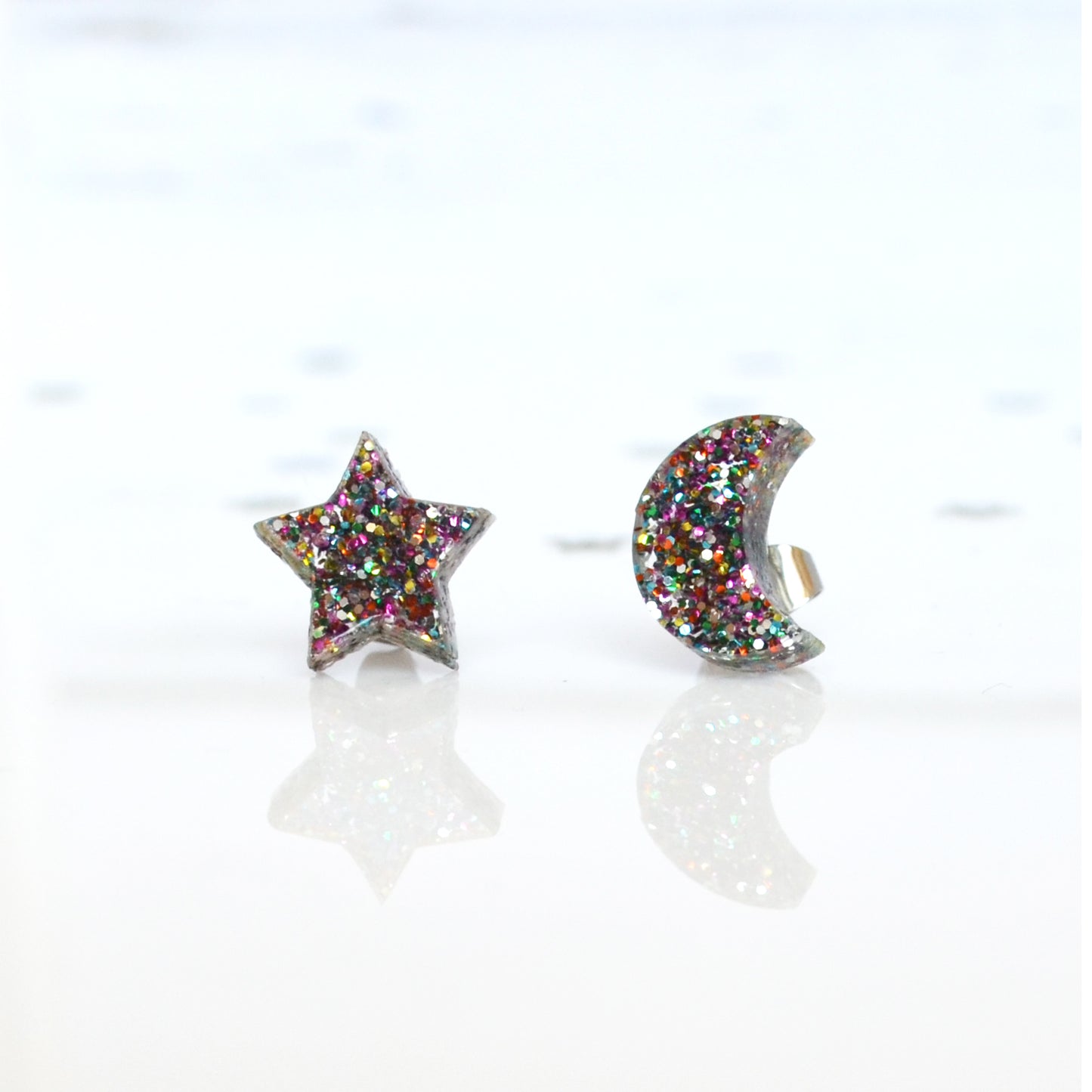 Cosmic Glitter Celestial Star & Moon Earring Studs