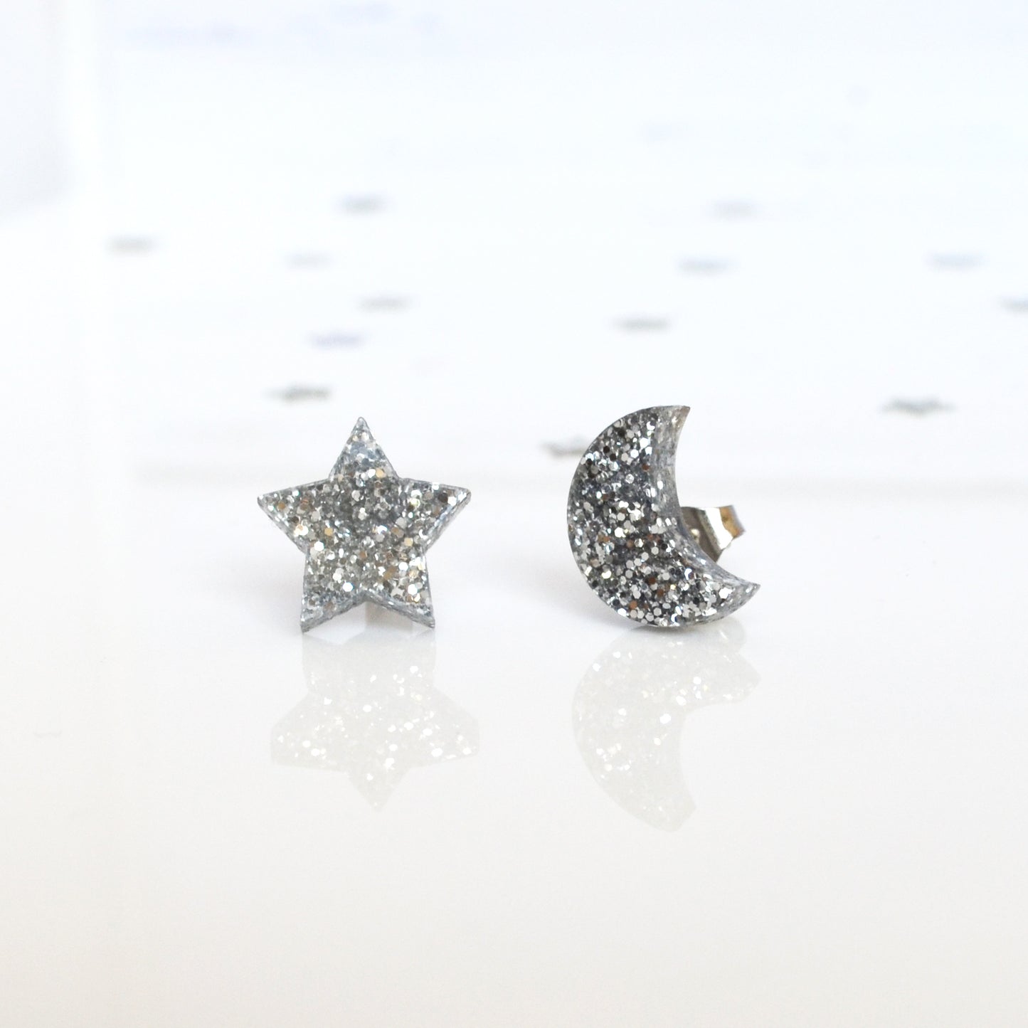 Cosmic Glitter Celestial Star & Moon Earring Studs