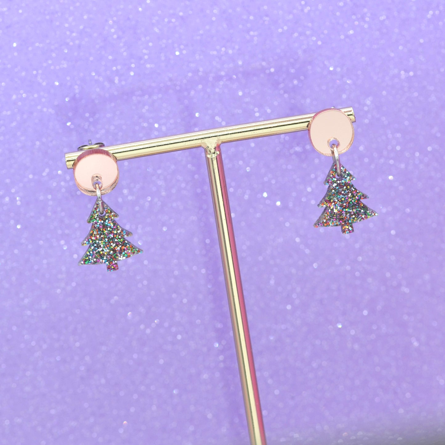 Festive Glitter & Mirror Acrylic Christmas Tree Charm Dangle Earrings