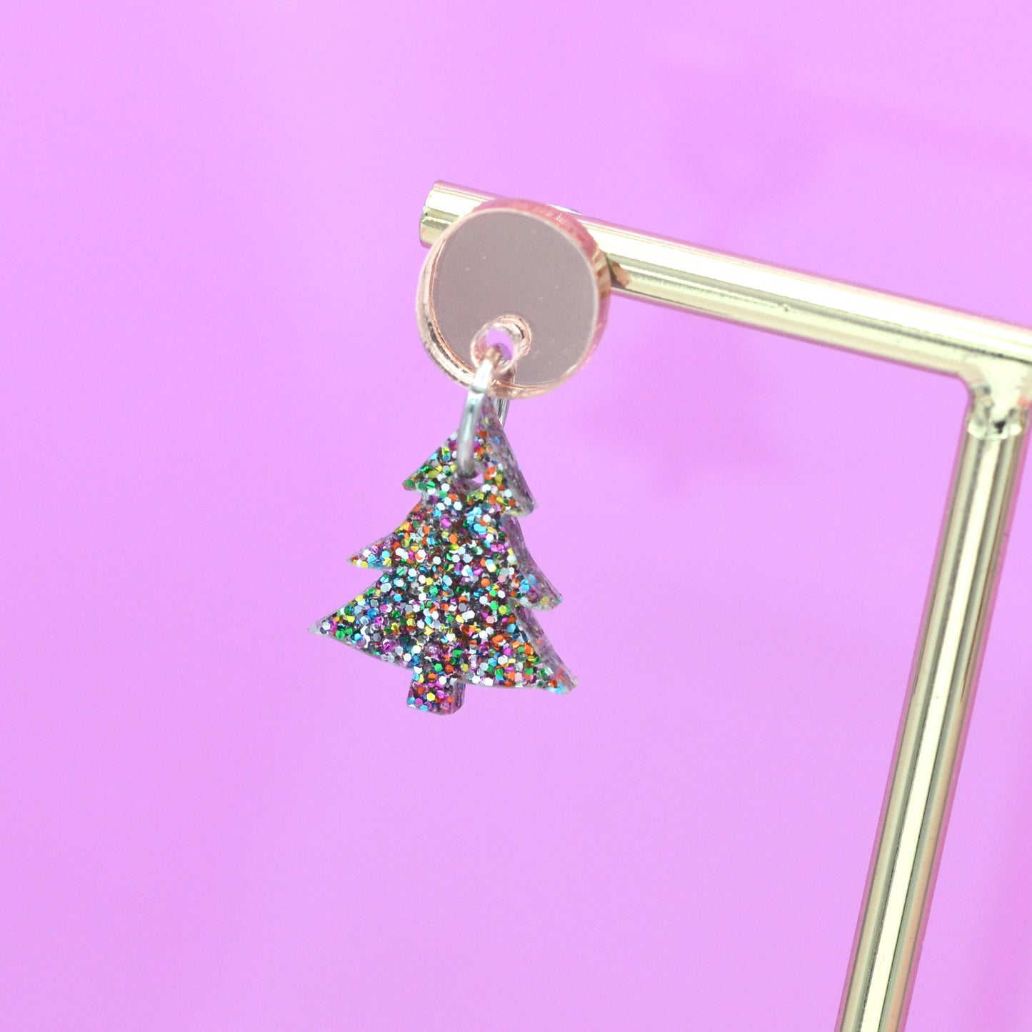 Festive Glitter & Mirror Acrylic Christmas Tree Charm Dangle Earrings