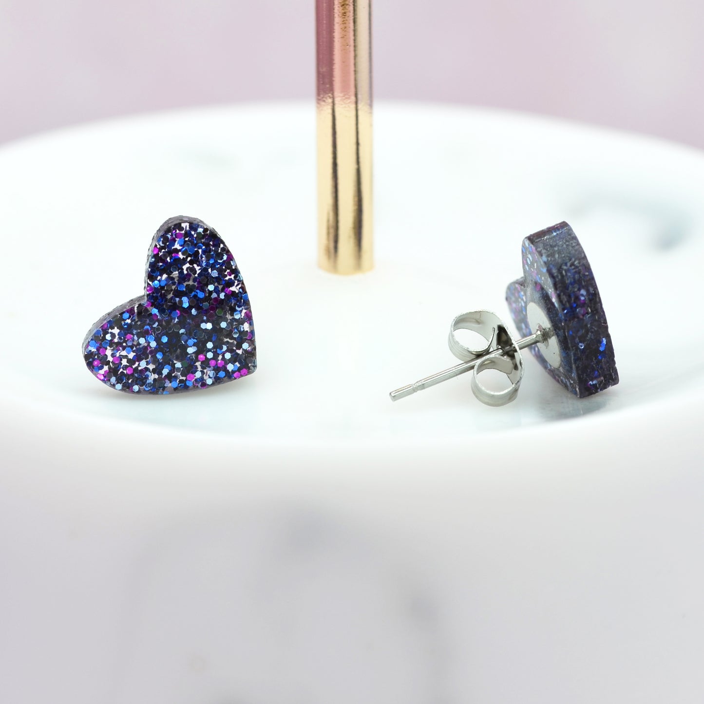 NEW Holographic Glitter Acrylic Heart Stud Earrings