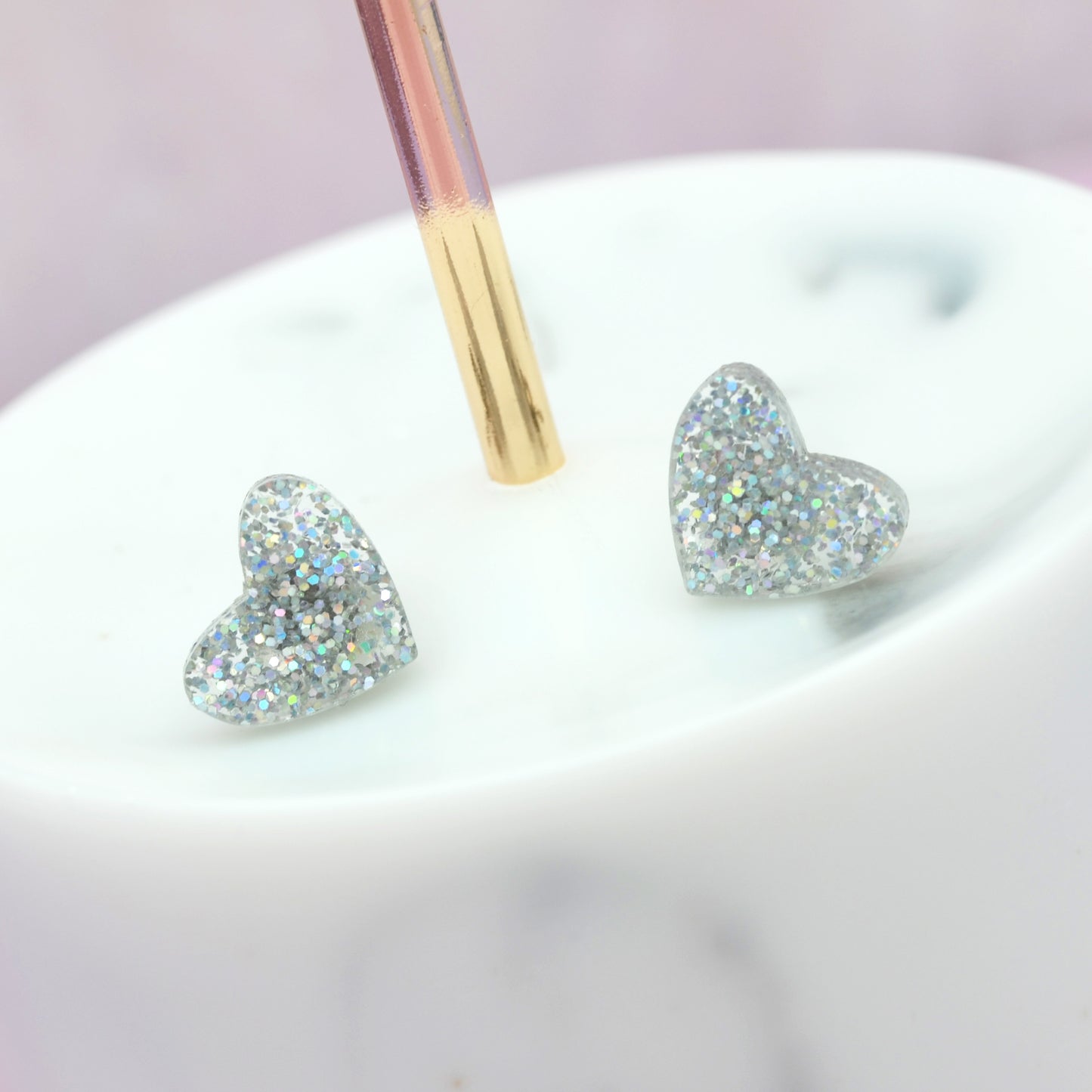 NEW Holographic Glitter Acrylic Heart Stud Earrings